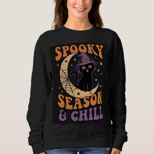 Sudadera Retro Espeluznante Temporada & Chill Gato Negro