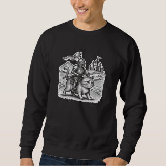 Sudadera Retro Etching Knight Riding Cat – Medieval Cartoon