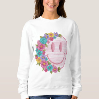 Sudadera Retro Floral Smiley Face PNG Sublimation Design 