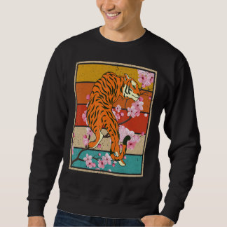 Sudadera Retro Florecimiento de cerezo animal de gato salva