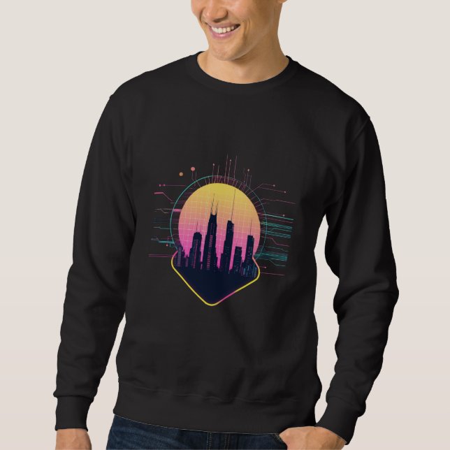 Sudadera Retro Futuristic Neon Cityscape Tech (Anverso)