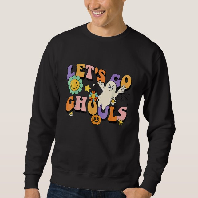 Sudadera Retro Groovy Let's Go Ghouls Halloween Ghost Boo (Anverso)