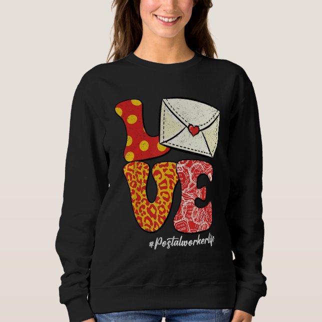 Sudadera Retro Groovy LOVE Letter Envelope Leopard Postal W (Anverso)