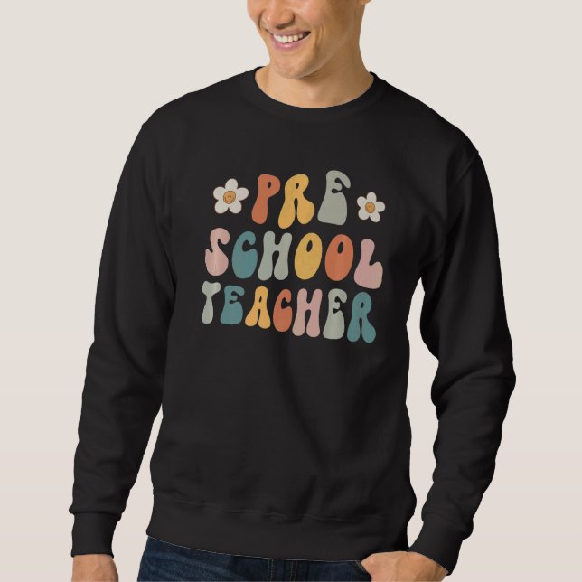 Sudadera Retro Groovy Maestra De Preescolar Primer Día De L (Anverso)