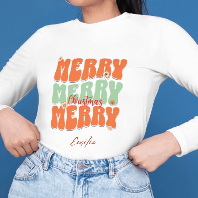 Sudadera Retro Groovy Merry Christmas Script Nombre Naranja (Subido por el creador)