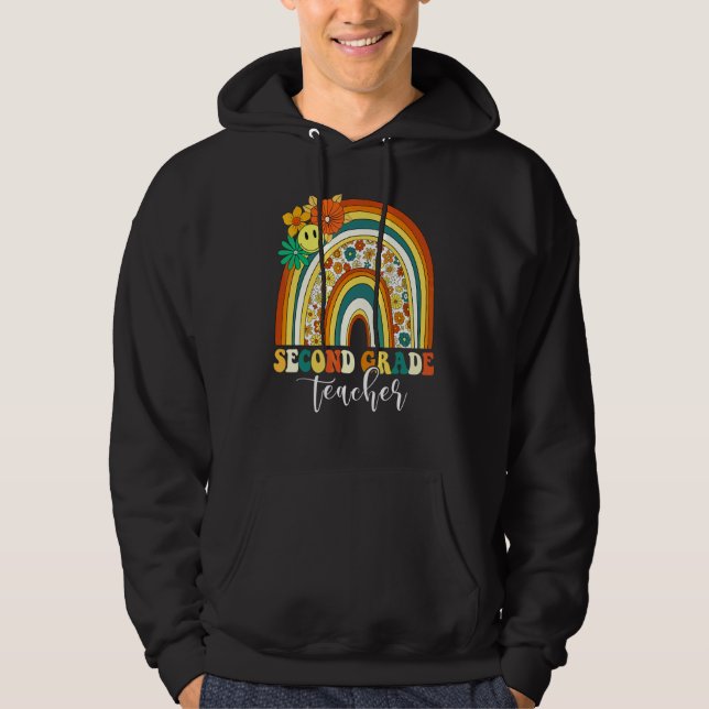 Sudadera Retro Groovy Profesora de Segundo Grado Arcoiris E (Anverso)