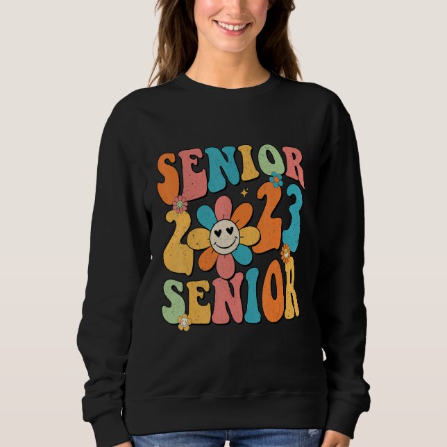 Sudadera Retro Groovy Proud Mom Senior 2023 Hippie Floral G (Anverso)