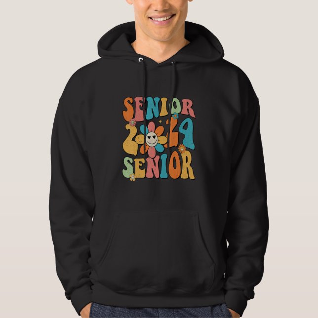 Sudadera Retro Groovy Proud Mom Senior 2024 Hippie Floral G (Anverso)