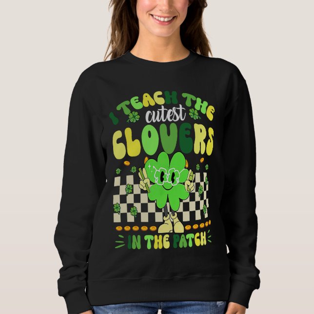 Sudadera Retro Groovy Teacher  St Patricks Day Shamrock (Anverso)