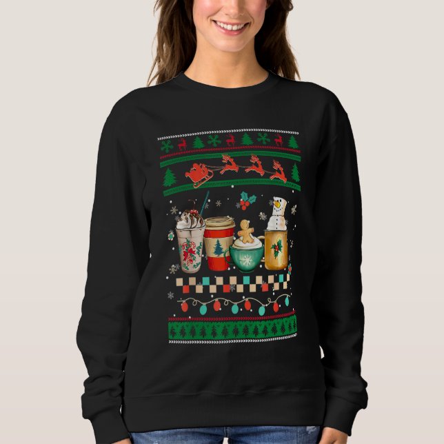 Sudadera Retro Groovy Ugly Christmas Coffee Winter Cozy Xma (Anverso)