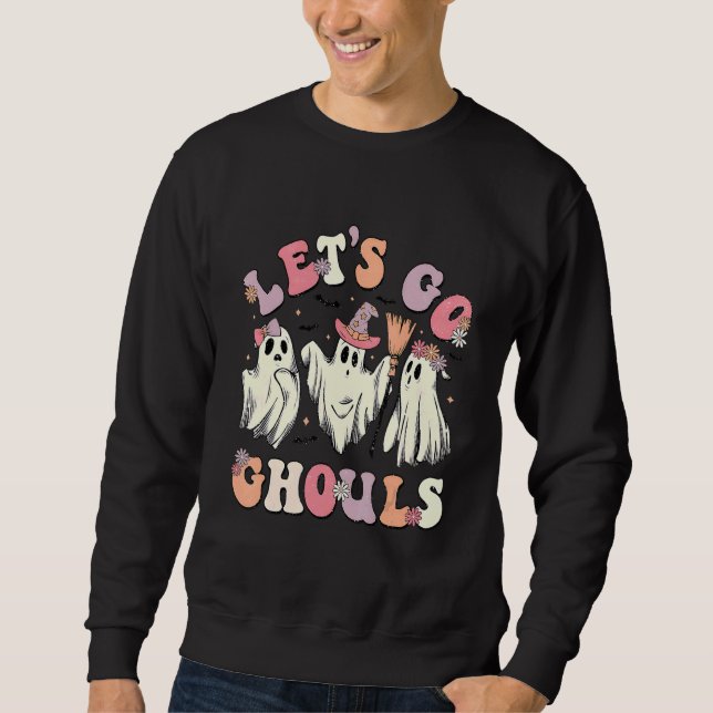 Sudadera Retro Groovy Vamos Duendes Halloween Fantasma Outf (Anverso)