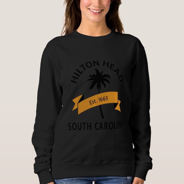 Sudadera Retro Guay Hilton Head Sc Original Palm Tree Art (Anverso)