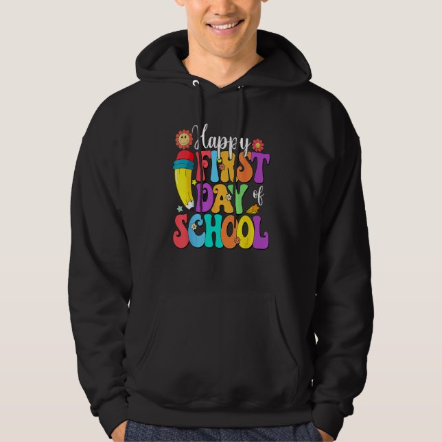 Sudadera Retro Happy First Day Of School Teacher Back To Sc (Anverso)