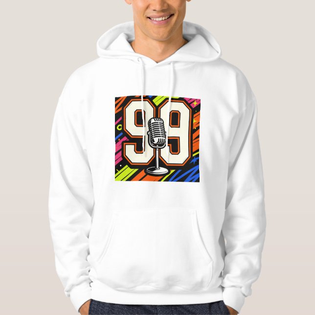 Sudadera Retro Hip-Hop Graffiti 99 & Microphone White Hoodi (Anverso)