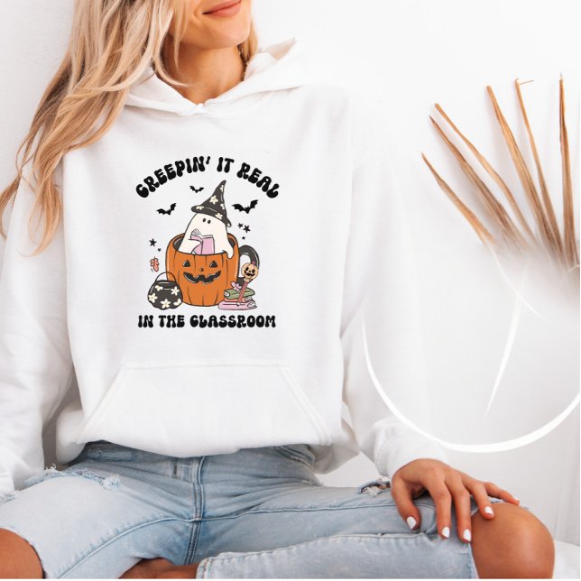 Sudadera Retro Maestra Halloween Creepin’ It Real (Subido por el creador)