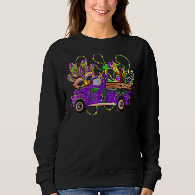 Sudadera Retro Mardi Gras Camión King Cake Máscara de pluma (Anverso)