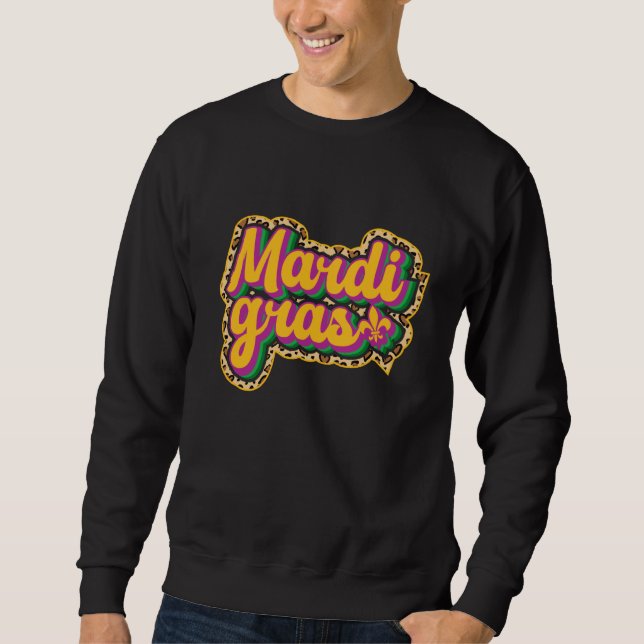 Sudadera Retro Mardi Gras Masquerade Beads Parade Leopard (Anverso)