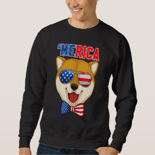 Sudadera Retro Merica Shiba Inu Bandera Americana Gafas de