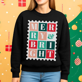 Sudadera Retro Merry and Bright  Christmas Postage Stamp