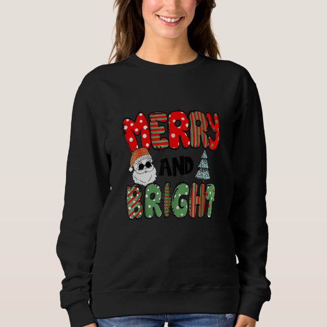 Sudadera Retro Merry And Bright Santa Claus Christmas Tree  (Anverso)