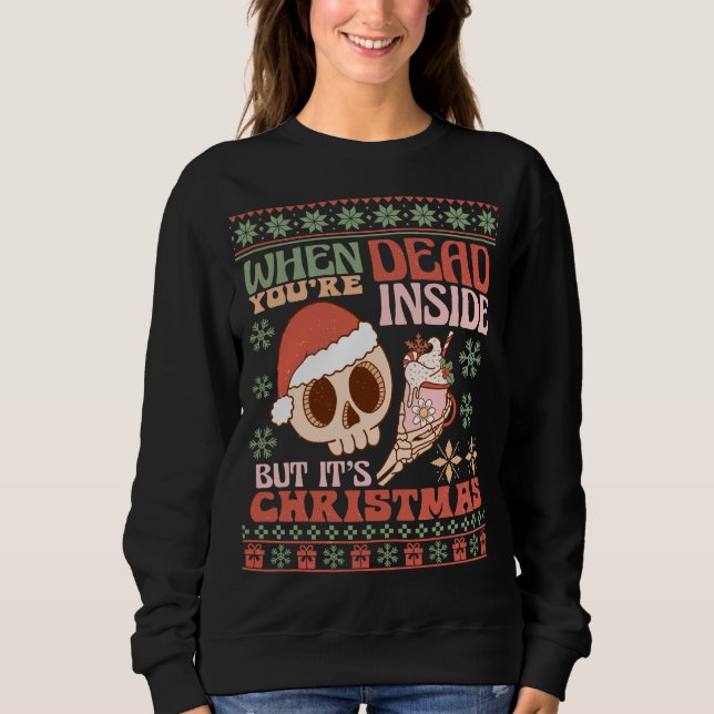 Sudadera Retro "Muerto adentro pero son Navidades" mujeres  (Anverso)