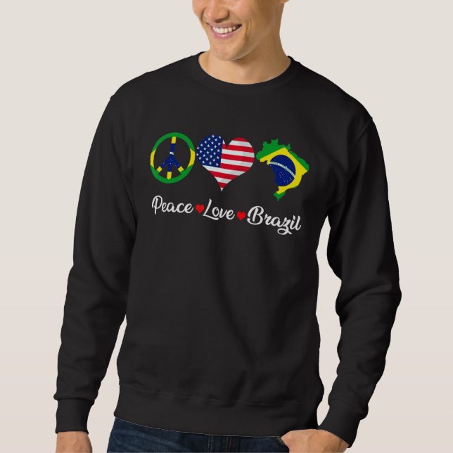 Sudadera Retro Peace Love Brazil Flag Map American (Anverso)