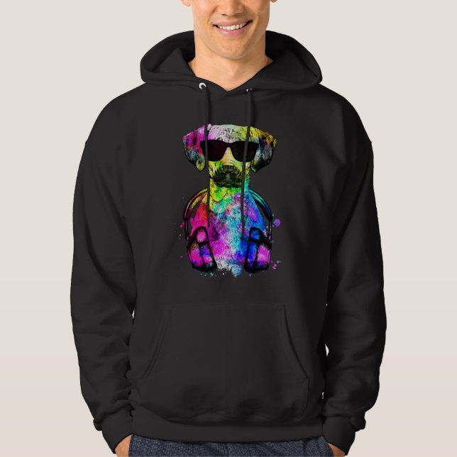 Sudadera Retro Pop Black Mouth Cur Dog Portrait with Headph (Anverso)