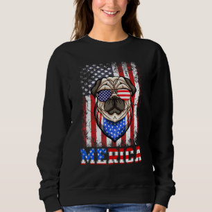 Sudadera Retro Pug Merica 4 De Julio Bandera Estadounidense