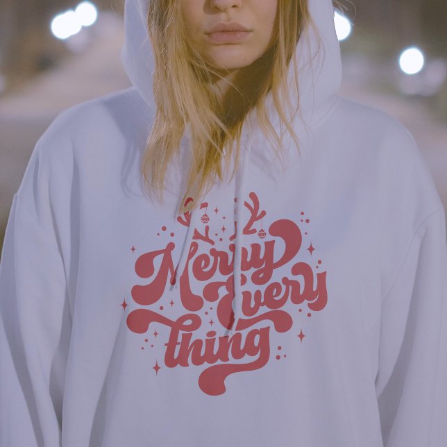 Sudadera Retro Red White Feliz todo Feliz Navidad (Retro Red White Merry everything Merry Christmas Hoodie)
