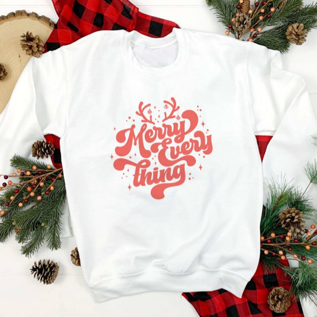 Sudadera Retro Red White Feliz todo Feliz Navidad (Retro Red White Merry everything Merry Christmas Sweatshirt)