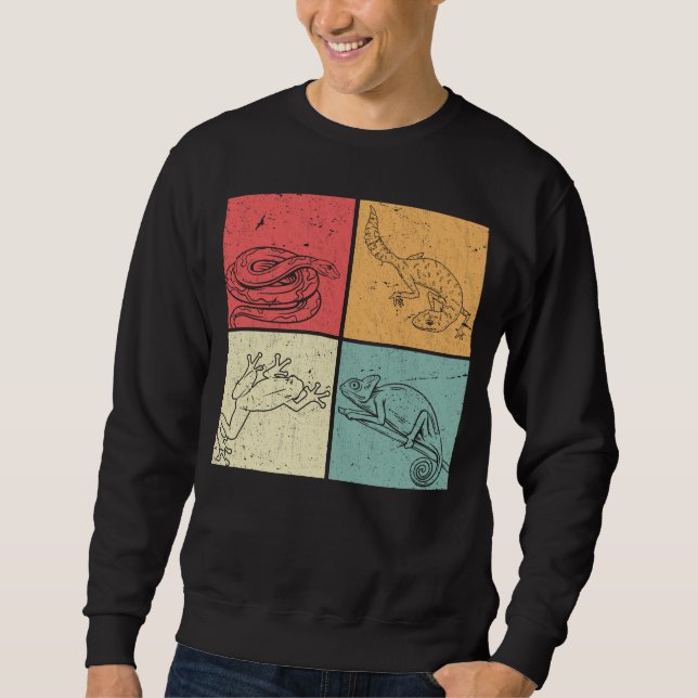 Sudadera Retro Reptiles Snack Gecko Frog Chameleon (Anverso)