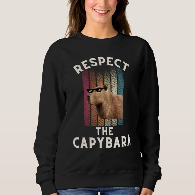Sudadera Retro  Respect The Capybara Rodent Animal Joke Pul (Anverso)