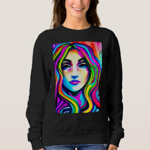 Sudadera Retro retrato de una mujer con pelo de arcoiris