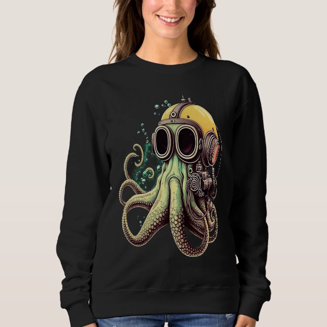 Sudadera Retro Scuba Diver Weird Octopus Design Octopus Hel (Anverso)