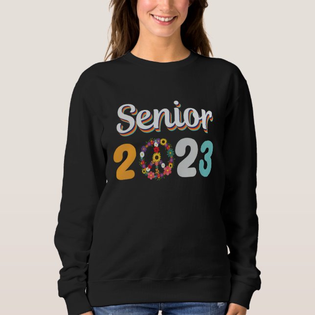 Sudadera Retro Senior 2023 with peace flowers sign Graduati (Anverso)