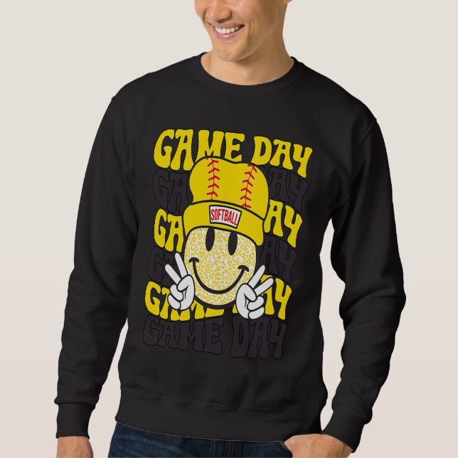 Sudadera Retro Smile Face Softball Game Day Vibes Softball  (Anverso)