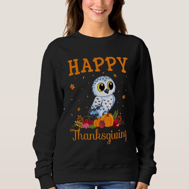 Sudadera Retro Snowy Owl Happy Thanksgiving Matching Family (Anverso)