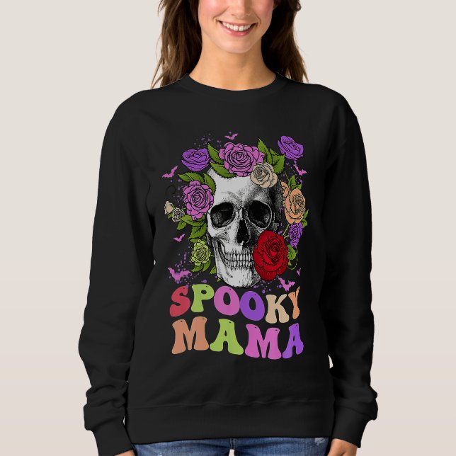 Sudadera Retro Spooky Mama Skull Women Flower Mom Skeleton  (Anverso)