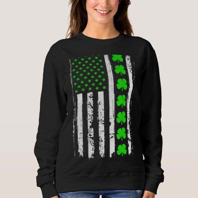 Sudadera Retro St Patrick's Day Green IRISH American Flag S (Anverso)