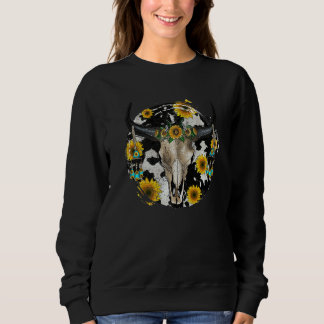 Sudadera Retro Sunflower Bull Skull Cowhide Western Country