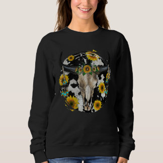 Sudadera Retro Sunflower Bull Skull Cowhide Western Country