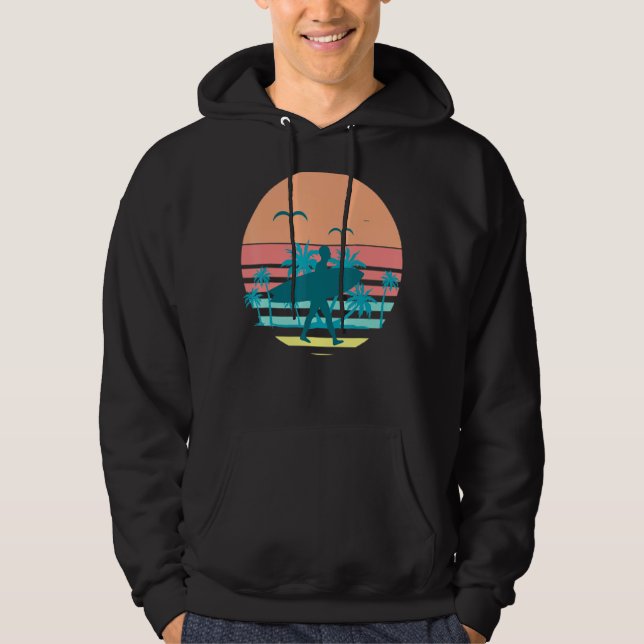 Sudadera Retro Sunset Beach Palm Treds Aves Surfer Tropica (Anverso)