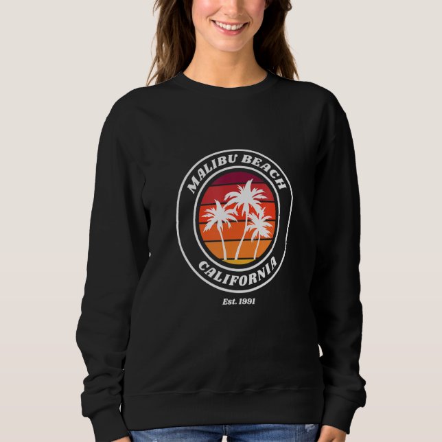 Sudadera Retro Sunset Malibu California Beach Palm Tree Ar (Anverso)