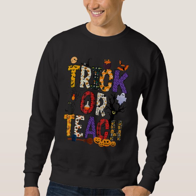 Sudadera Retro Trick Or Teach Teacher Halloween Costume Men (Anverso)