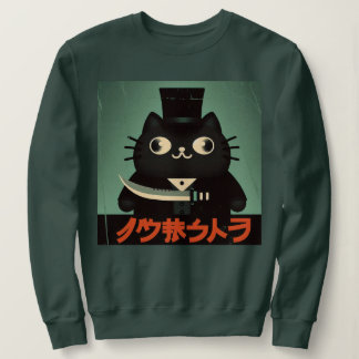 Sudadera Retro Vintage Black Cat with Suit and Knife Japan