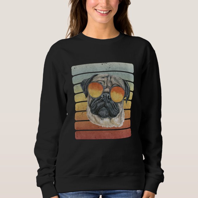 Sudadera Retro Vintage Sunset Pug Mom Dad (Anverso)