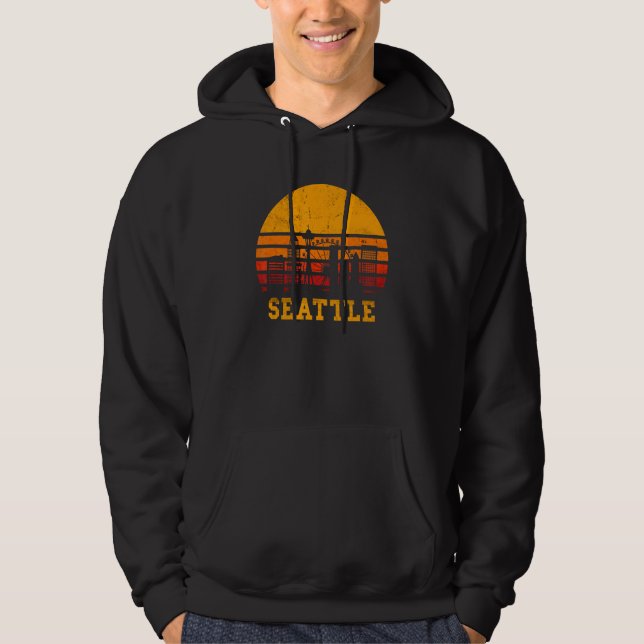 Sudadera Retro Vintage Sunset Seattle Skyline (Anverso)