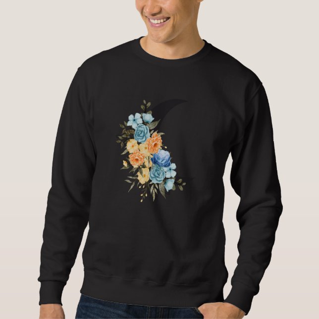 Sudadera Retro with moon and flowers and blue roses (Anverso)