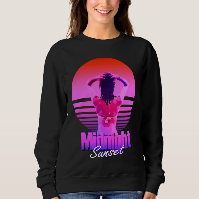 Sudadera Retrowave Midnight Sunset Girl In The Sea (Anverso)