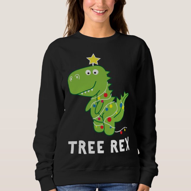 Sudadera Rex de árbol. Paja, Navidades de dinosaurios diver (Anverso)